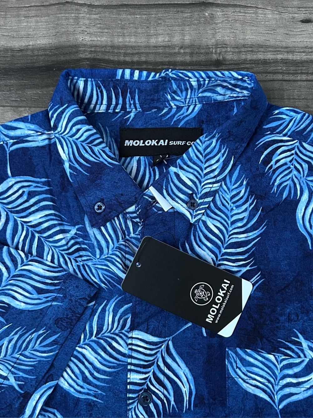 Molokai Surf Co Mens Short Sleeve Tropical Button Up Shirt Blue Size Large NWT